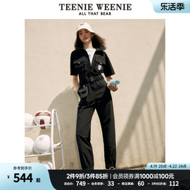 TeenieWeenie小熊合身连体工装裤休闲裤长裤黑色时尚裤子女夏