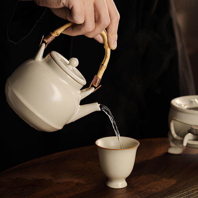 米黄汝保窑古温茶炉小复火炉蜡烛煮ZH1141茶底座器温暖茶烘茶炉温