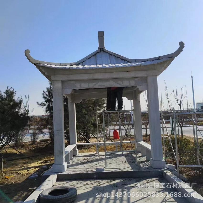 四角凉亭花岗岩石雕亭子别墅庭院避雨长廊石头亭子花架厂家