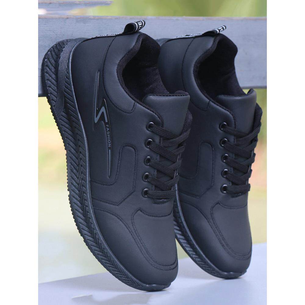 男鞋秋冬季加绒皮面防水运动鞋黑色男士休闲单鞋防臭防滑跑步潮鞋