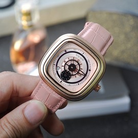 复古潮流手表表带女时尚玫瑰金属日历方形石英真皮皮带国产腕表