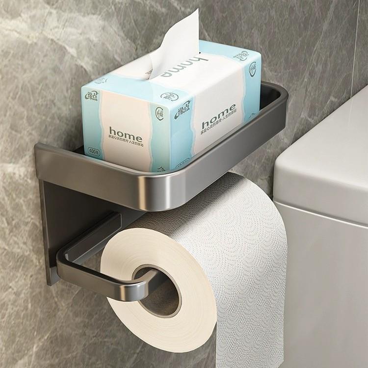 卫生间枪灰色纸巾架浴室纸巾盒工程置物架免打孔壁挂式酒店卷纸架