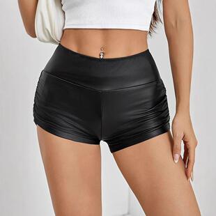 Women'S Plain Pleated Skirt Pu Leather Shorts Bottom, Chic