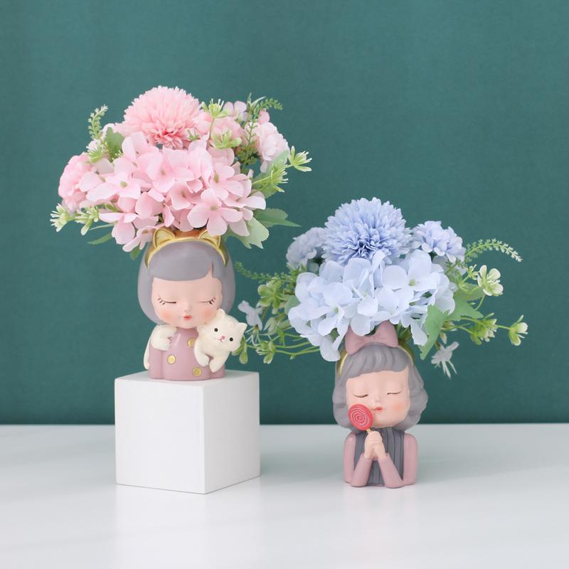 摆件可爱树脂假花仿真花装饰品摆设花束创意花盆卡通北欧儿童房