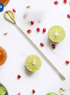 KLP不锈钢搅拌勺镀金拉丝酒吧专业调酒吧勺泪滴勺家用调酒工具