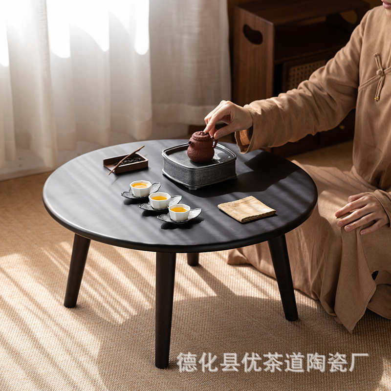 像木茶几小茶桌户外木桌白蜡木煮茶泡茶桌实木阳台黑色榻榻米桌