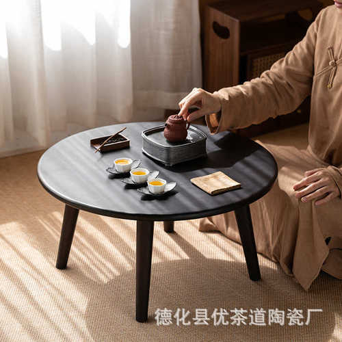 像木茶几小茶桌户外木桌白蜡木煮茶泡茶桌实木阳台黑色榻榻米桌
