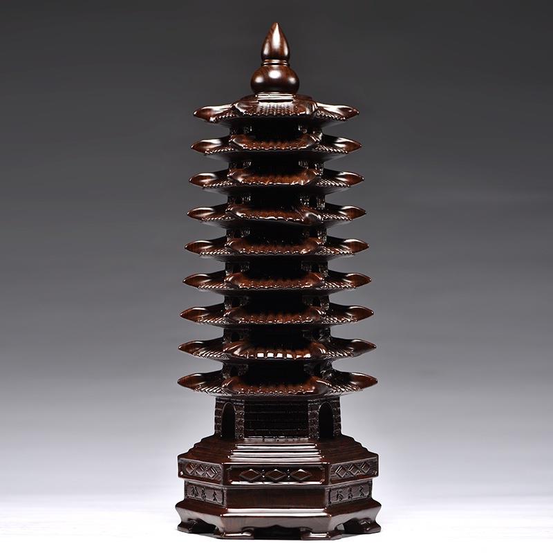 黑檀文昌塔摆件实木质九层9层塔办公书房装饰家居桌面木雕工艺品