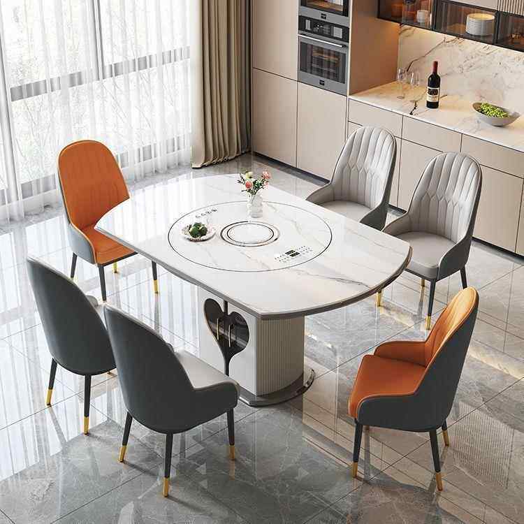 岩板餐桌带暖菜板电动转盘电磁炉多功能伸缩可变圆桌智能语音控制,住宅家具,岩板餐桌,淘宝优惠券,粉丝福利购,淘宝优惠卷