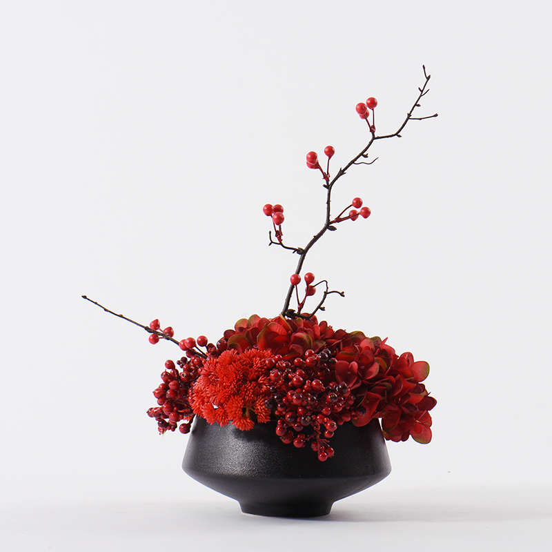 新中式仿真花艺新年红色浆果喜庆绢花茶室茶几发财果软装饰品摆件