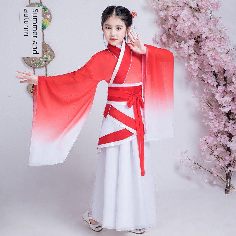 女童改良汉裙中式雪纺仙女童装古典舞童装秋冬演出服