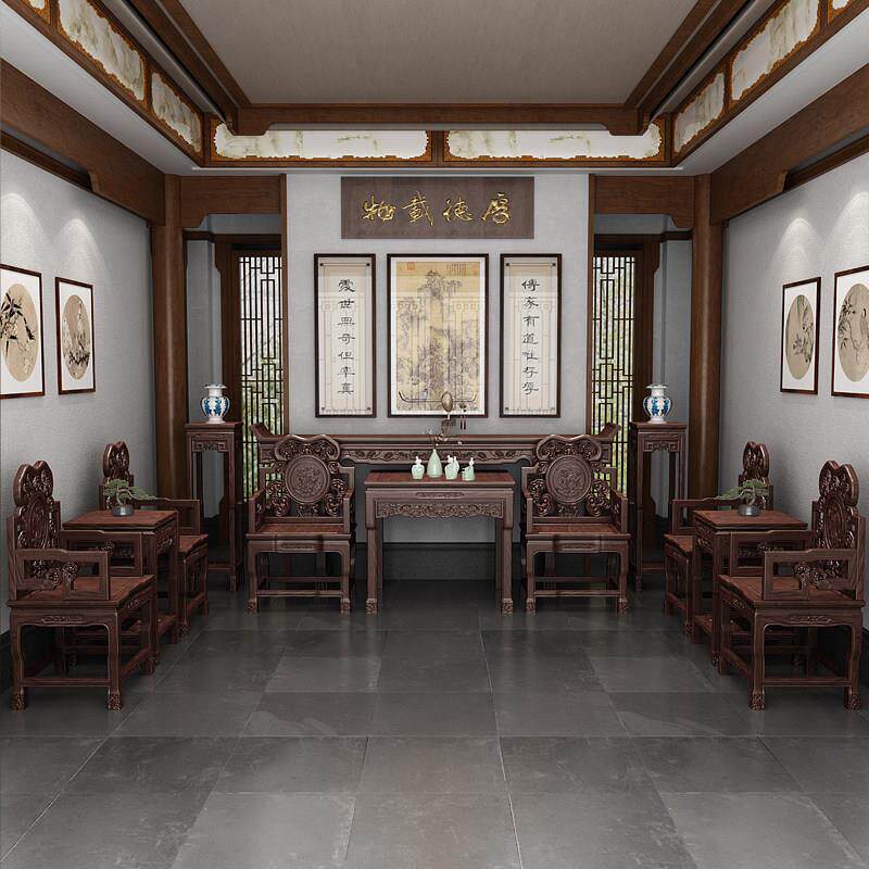 农村中堂六件套太师椅八仙桌中式实木条案堂屋供桌神台翘头桌条案