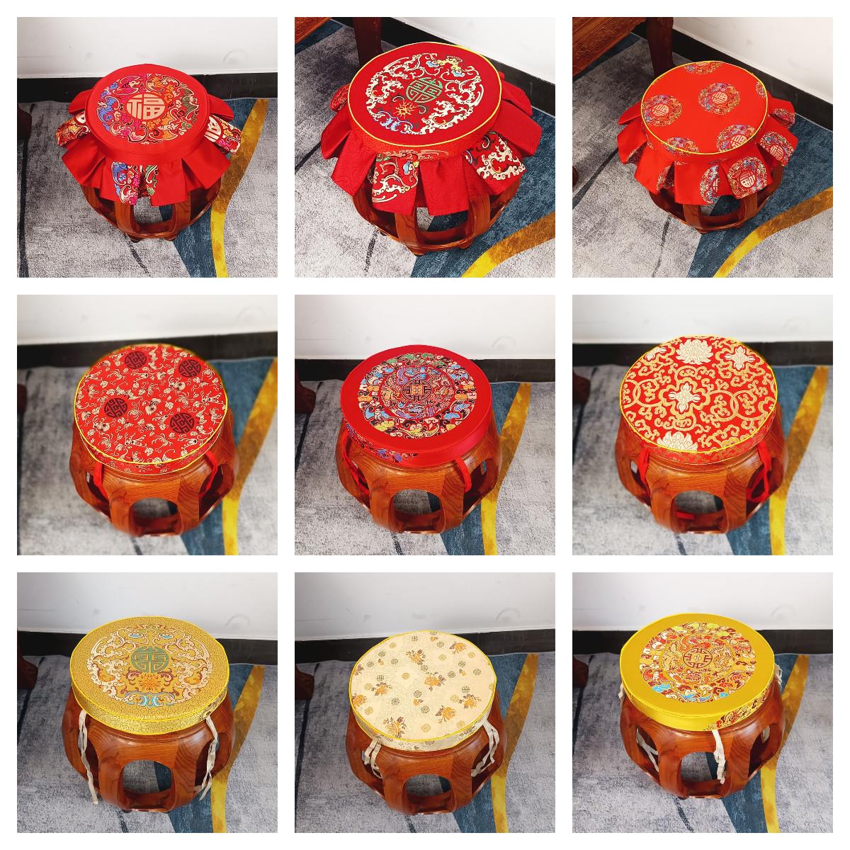 鼓凳坐垫圆形圆椅子垫子防滑绑带加厚藤椅垫中式红木座垫防滑定做