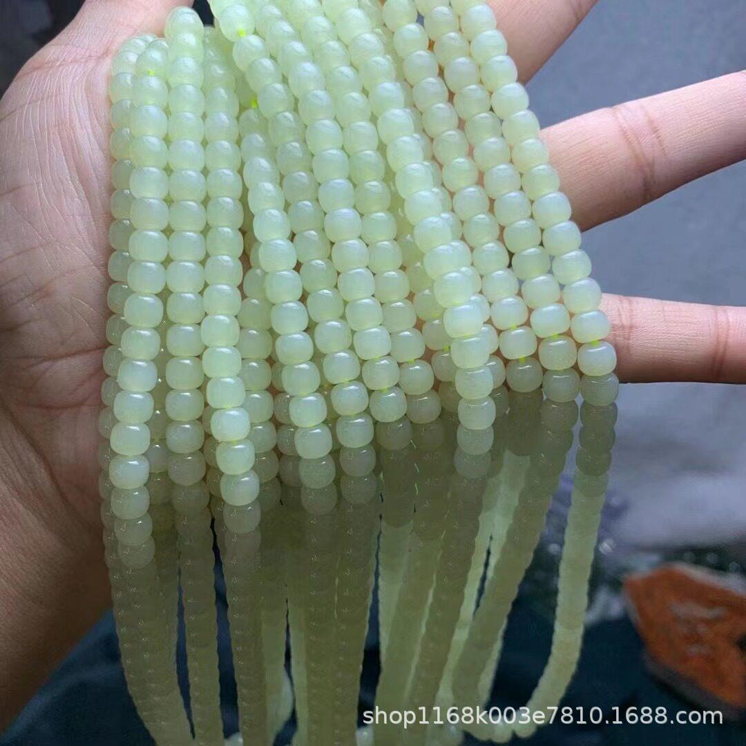 和田玉碧玉黄口料老型珠108佛珠多圈手串DIY配件手链玉石饰品