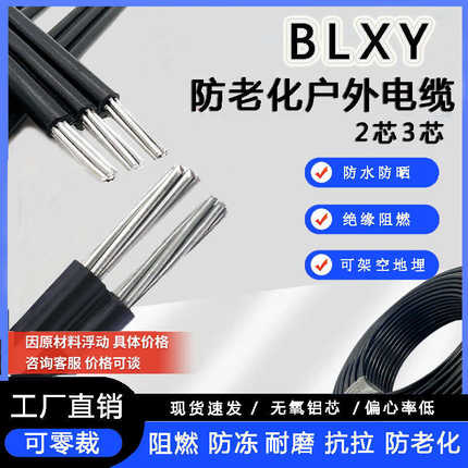 国标2芯 3芯铝防老化电线4 6 10 16平方护套线家用户外架空电缆线