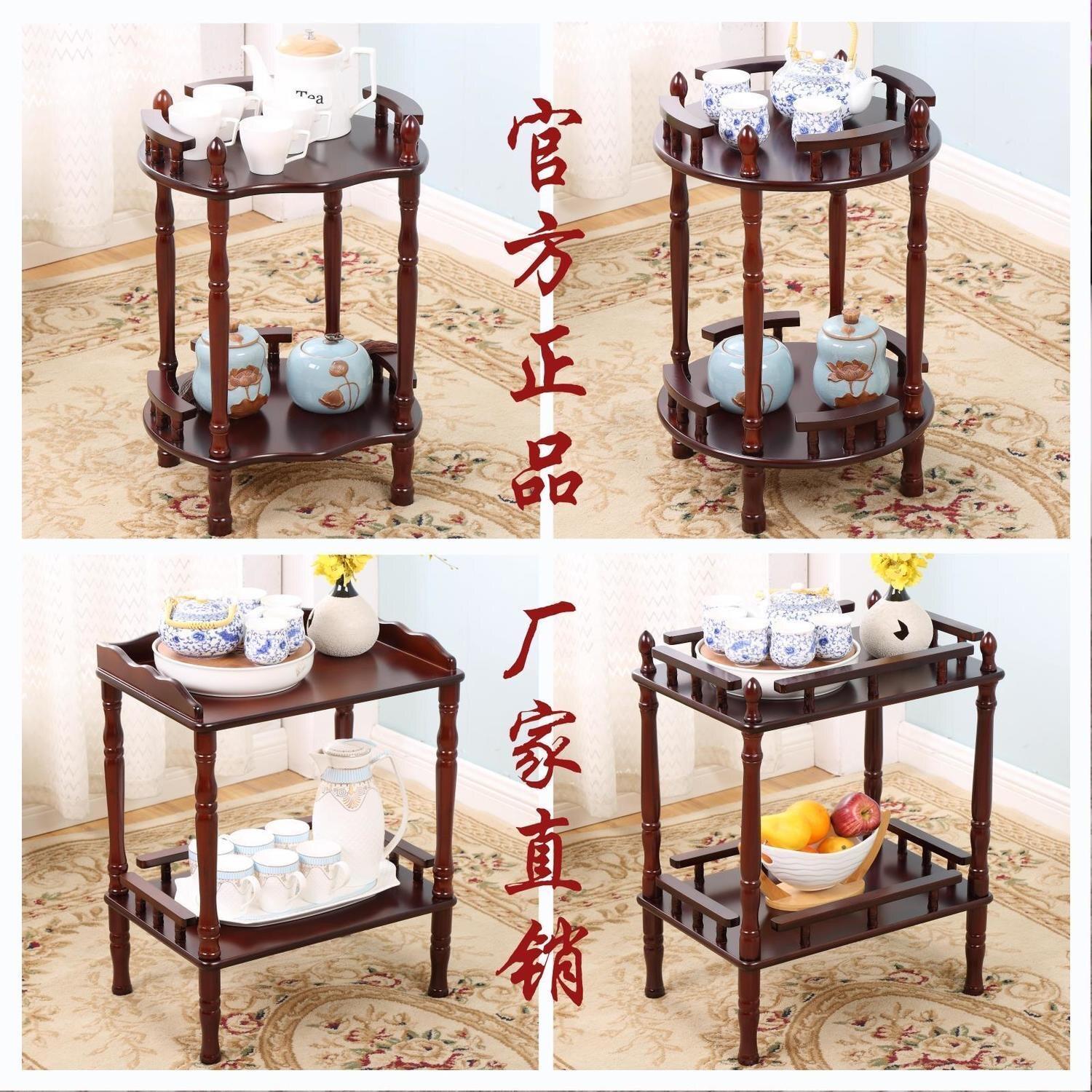 实木小茶几棋牌室麻将桌茶楼茶水架双层置物架沙发边几角几电话架