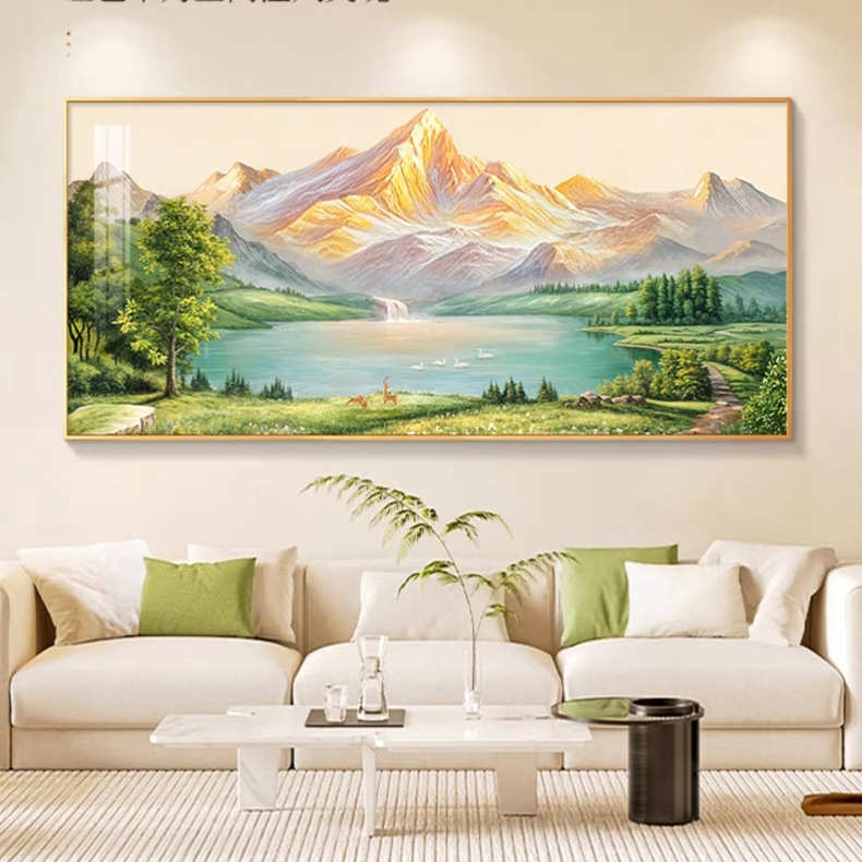 聚宝盆图奢新款背景墙壁画高级靠山挂画装饰画轻2025沙发客厅山水