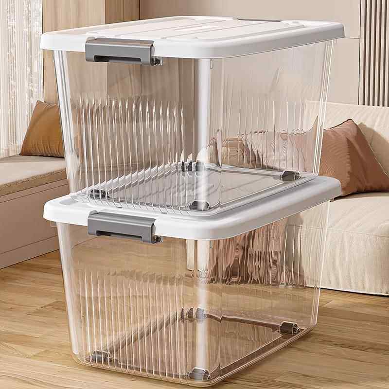 大号透明收纳箱厚款储物箱塑料家用放衣服手提带盖整理箱一件起批