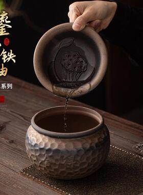 古早烧鎏金铁釉建水茶洗杯洗大号茶渣缸粗陶复古茶具配件茶水桶