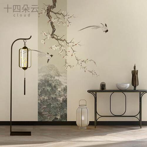 艺术拼色定制花鸟喜鹊书房客厅沙发壁纸电视背景墙壁画布宋氏美学