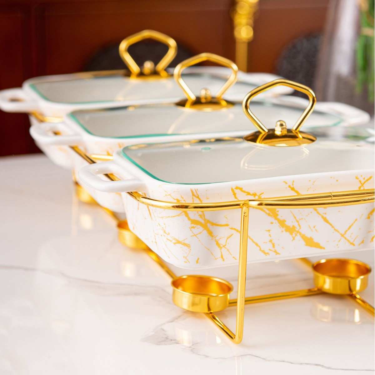 casserole三格双耳陶瓷烤盘家用餐具加热汤锅干锅3pcs bake ware