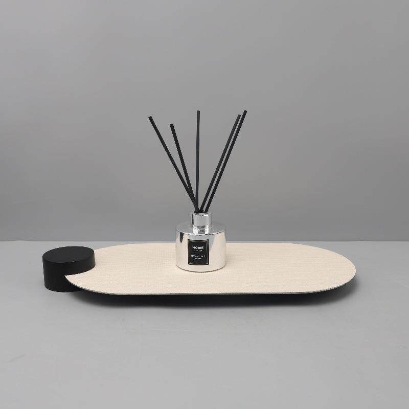 现代简约皮革不锈钢椭圆托盘摆件客厅玄关卧室酒店软装家居装饰品