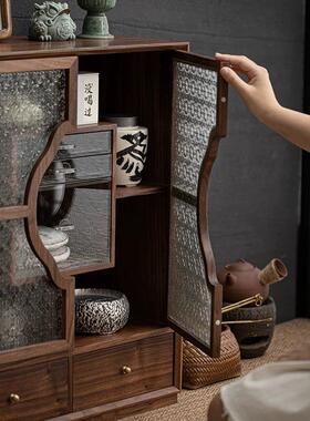 LPQ胡桃木纳柜实玻木璃茶柜展示柜茶具白茶普饼多收层杂洱物收纳