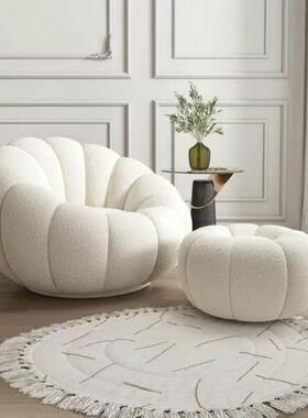 旋懒沙发南瓜花瓣形单人奶油风可转卧室小人阳台TVS休闲弧椅