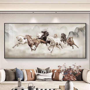 八骏全图客厅中堂挂画卧室办公室沙发背景墙装饰国画马到成功壁画