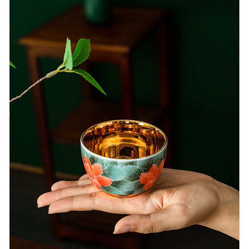 黄金主人杯陶瓷茶杯省大师肖建辉手绘功夫茶具泡茶旅行家用高档杯,餐饮具,茶杯,淘宝优惠券,粉丝福利购,淘宝优惠卷