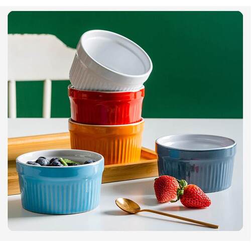 6pcs/set White ceramic ramekin baking bowl pudding bowl cup