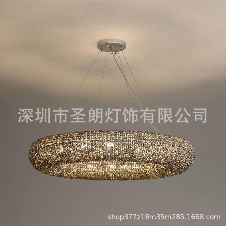 美式复古烟灰色水晶吊灯客厅卧室出口欧美软装轻奢简约水晶圆形灯