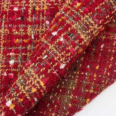 厂家直销新款网红直播爆款红色服装亮丝多色小香风全涤粗纺面料