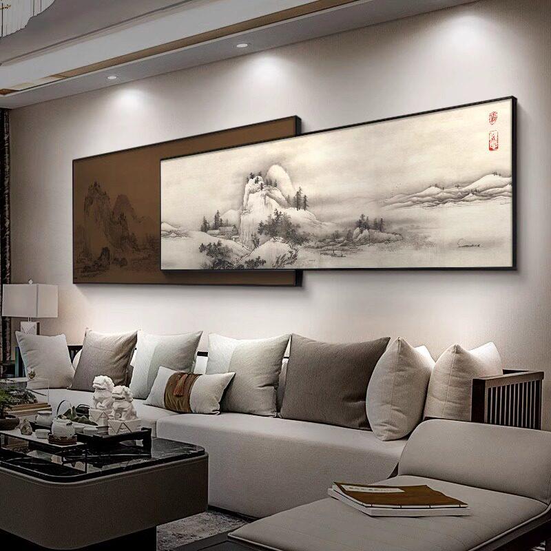 新中式风格客厅沙发背景墙装饰画大气千里江山画山水中国画餐厅茶