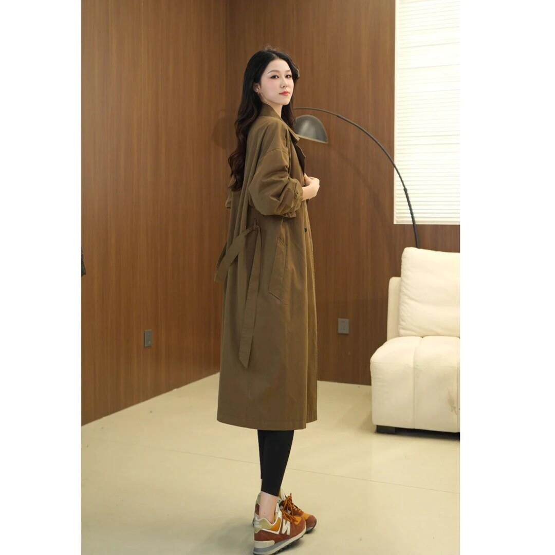 韩版小个子双排扣直筒型翻领风衣女2026春季时尚休闲修身气质外套