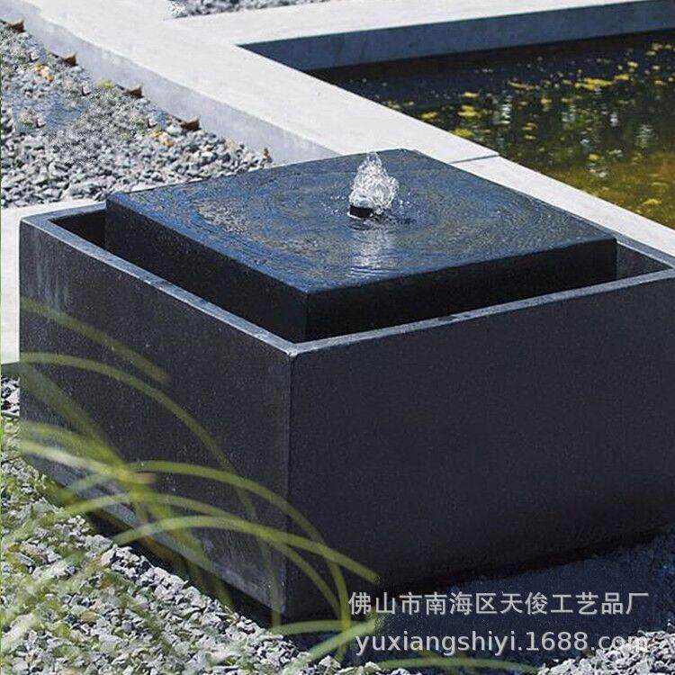 方形石钵流水喷泉涌泉园林水景观小品石雕庭院摆件装饰假山摆设计