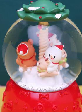 木圣诞旋SJQ转音马水晶球乐节日礼物发光飘雪旋转八音盒盒精品店