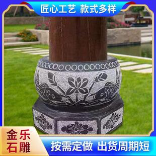 青石浮雕雕刻石柱墩圆形石雕柱基石鼓柱础石青石柱墩寺庙柱基石墩