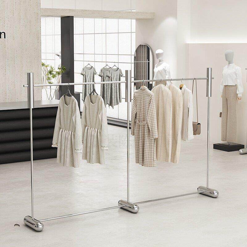 服装店展示架男女装店不锈钢亮面落地式挂衣架中岛架陈列道具货架