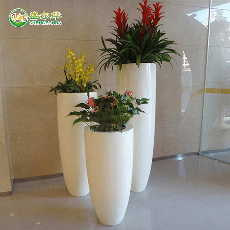 酒店摆件玻璃钢装饰落花瓶花盆器花组合美缸陈花地大椭圆落地商场