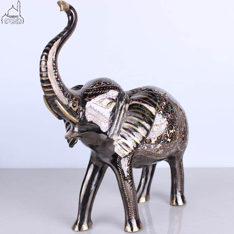 巴基斯坦铜器18寸情侣大象手工艺术铜制动物摆设家居新房风水摆设