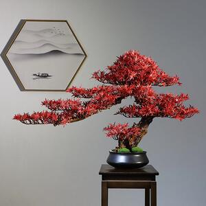 新中式实木彷真红枫盆景酒店茶室绿植迎客松摆件玄关博古架装饰品