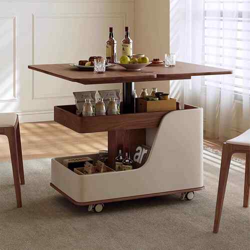 移动边几可移动折叠茶几小户型客厅小推车实木多功能升降旋转边柜