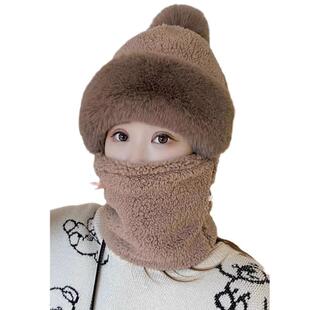 帽子女秋冬季新款保暖骑车防风面罩防寒护颈脖套围脖一体挡风护耳