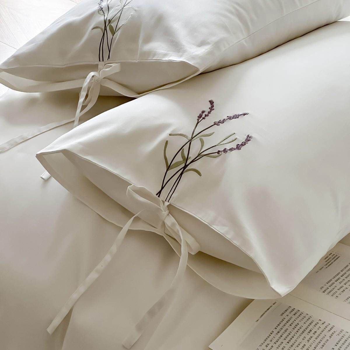 少女感100支全棉四件套粉红色刺绣花卉纯棉床单贡缎长绒棉床品