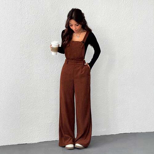 Womens Solid Color Casual OnePiece Jumpsuit Simple Fashion