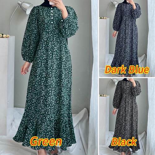 Ditsy Floral Print Button Front Ruffle Hem A Line Arabian