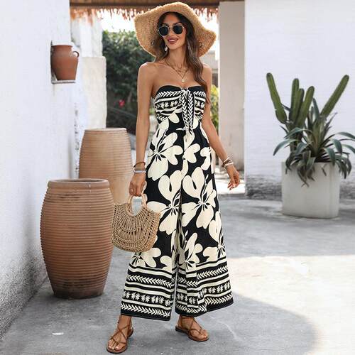 Women ' s Floral Print Tie Back Halter Top Romper , Backless