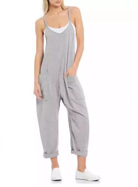 Women’s Acid Wash Loose-Fitting Jumpsuit - Basic Strappy