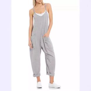 Women Causal Jumpsuits V Neck Sleeveless Harem Overalls